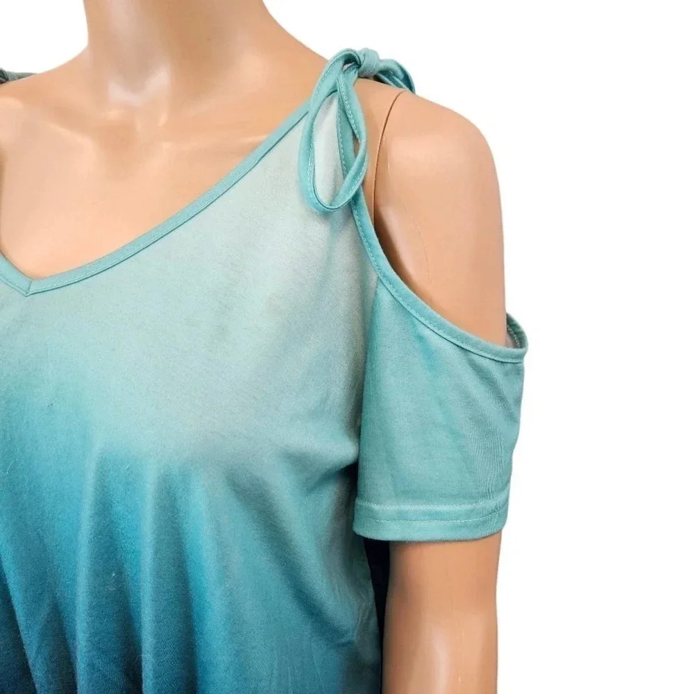 SHEIN XL Blue Ombre Cold Shoulder Side Not Top (small stains) - Picture 6 of 7